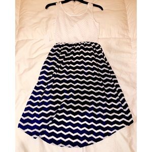 Navy Chevron High-Low Dress